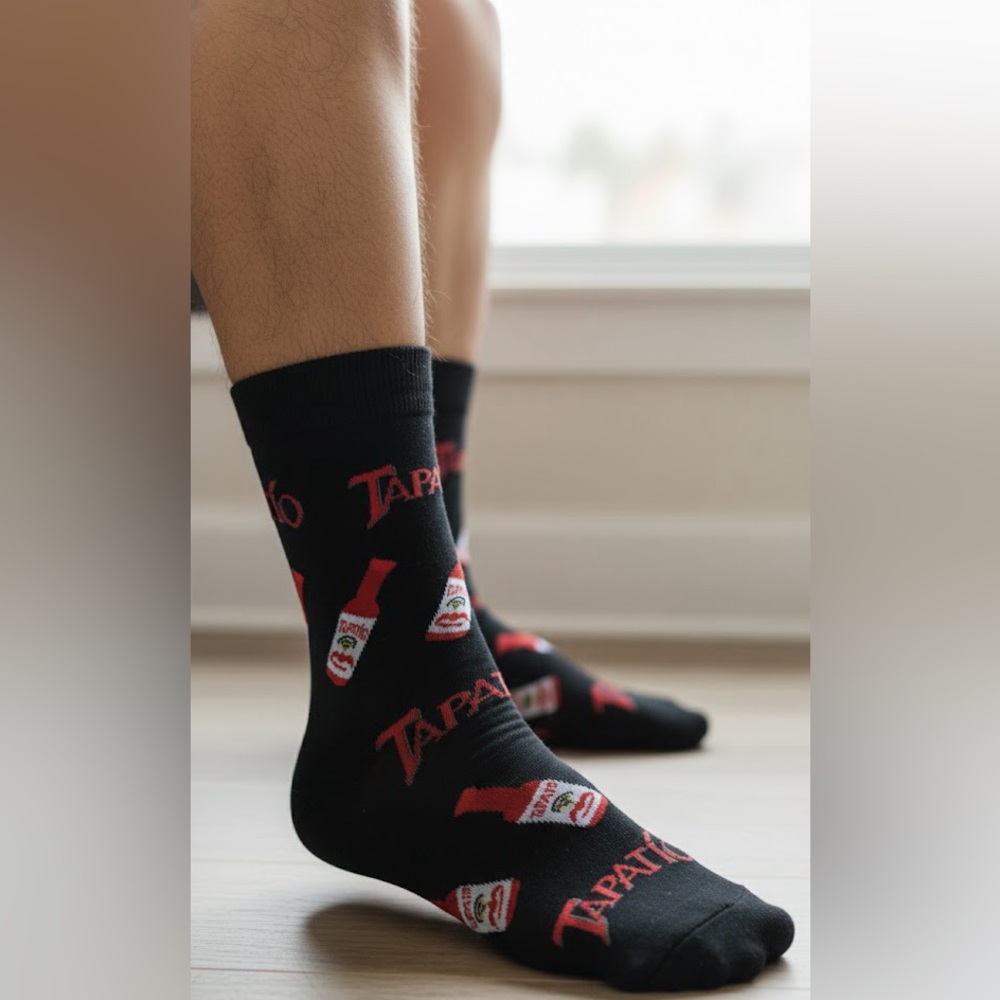 Tapatío Salsa Hot Sauce Crew Socks  Mens Size 6-12 black Made By Tapatío food